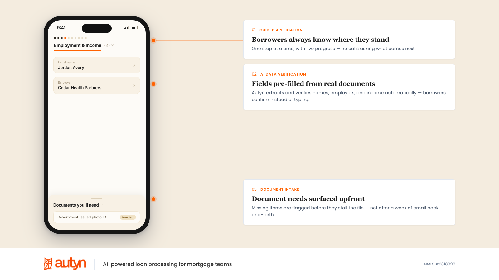 Autyn borrower-facing point of sale — guided mobile application with AI document verification
