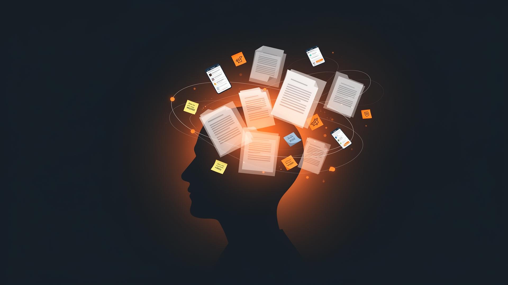 Illustration of a loan officer's mind holding many loan files at once